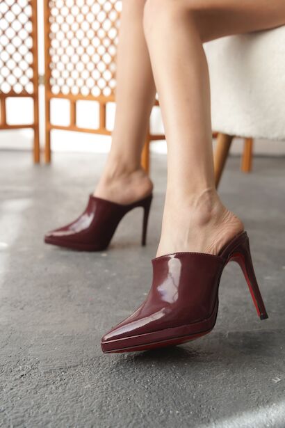 Kadın Kısa Platform İnce Topuklu Terlik Miole  Bordo 4