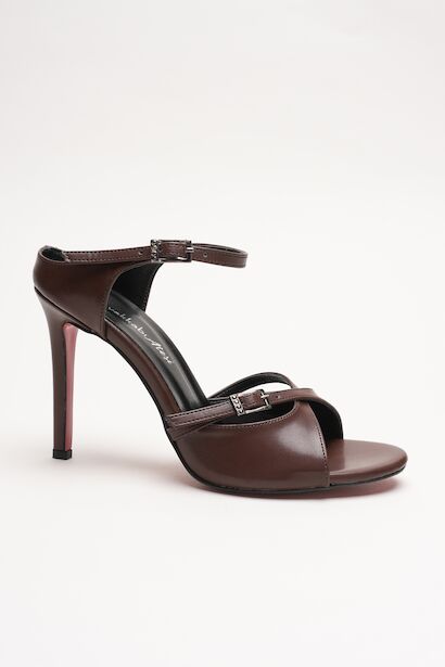 Kadın Çift Bantlı Tasarım Topuklu Ayakkabı Liona  Kahverengi