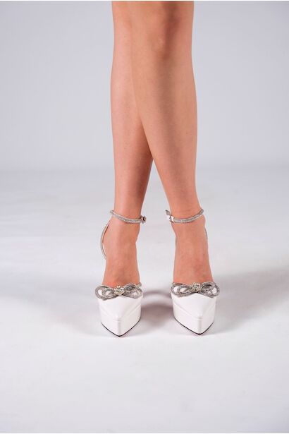Kadın Özel Tasarım Orta Topuklu Topuklu Ayakkabı Fallon  Beyaz Cilt  4