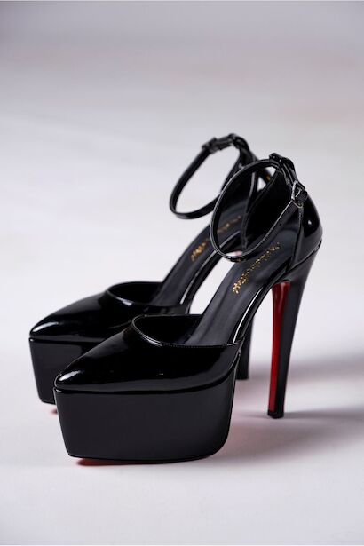 Kadın Özel Tasarım Orta Topuklu Topuklu Ayakkabı Drew  Siyah Rugan