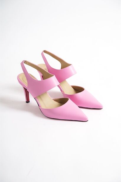 Kadın Troklu Özel Tasarım İnce Topuklu Ayakkabı Stiletto Tamara Pembe Cilt 