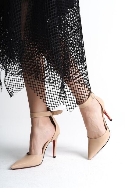 Kadın Sivri Burun İnce Topuklu Ayakkabı Sage  Nude Rugan 4