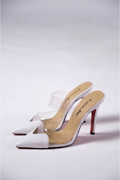 Kadın Şeffaf Bant Sivri Burun Topuklu Terlik Vario 