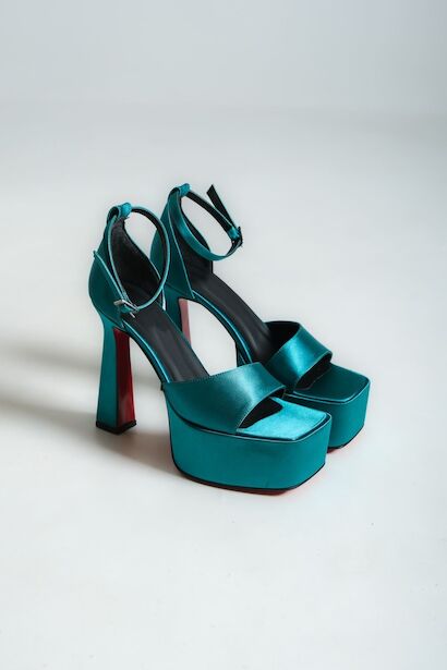 Kadın Özel Tasarım Tasarım Ökçeli Platform Ayakkabı Zoey  Yeşil Saten 