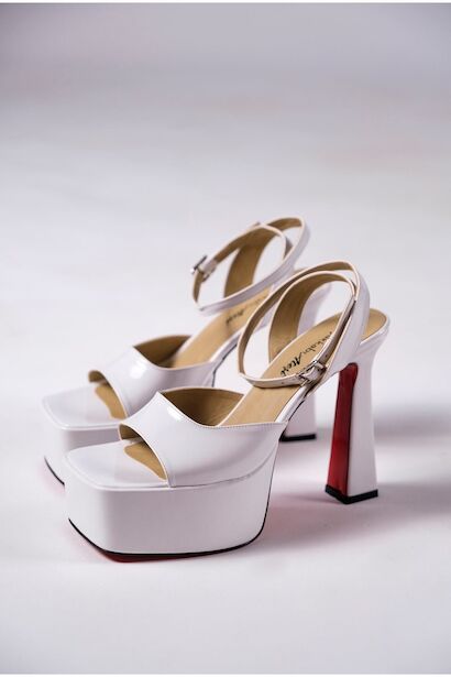 Kadın Tasarım Platform Orta Topuk Kadın Ayakkabı Shay  Beyaz Rugan 