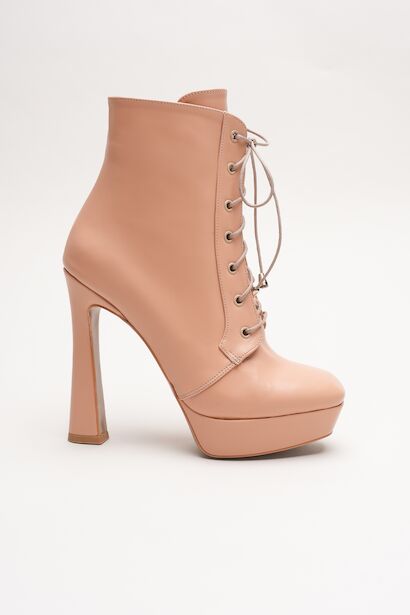 Kadın Yüksek Topuk Bağcıklı Bot Viole  Nude Cilt