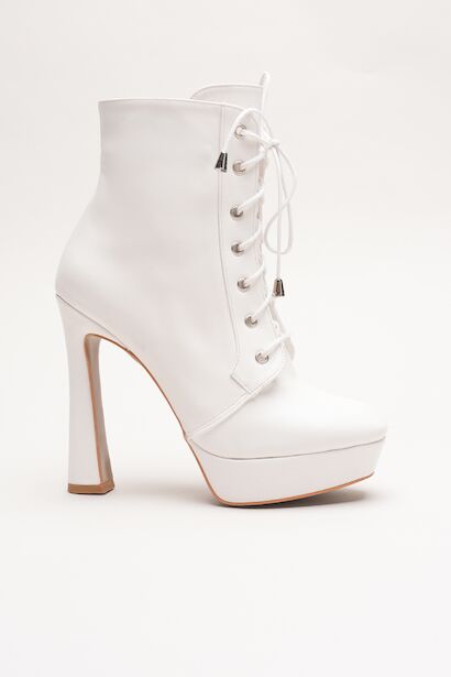 Kadın Yüksek Topuk Bağcıklı Bot Viole  Beyaz Cilt 