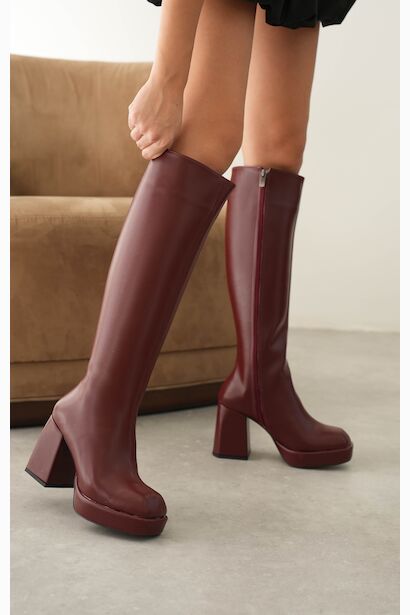 Kadın Alçak Platform Kalın Topuklu Ayakkabı Alice  Bordo 6