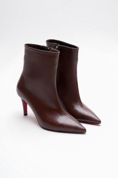 Kadın Kısa Topuklu Sivri Burun Bot Deco  Kahverengi