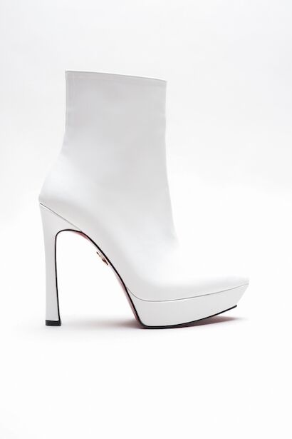 Kadın Platform Topuklu Bot Pilera  Beyaz Rugan 