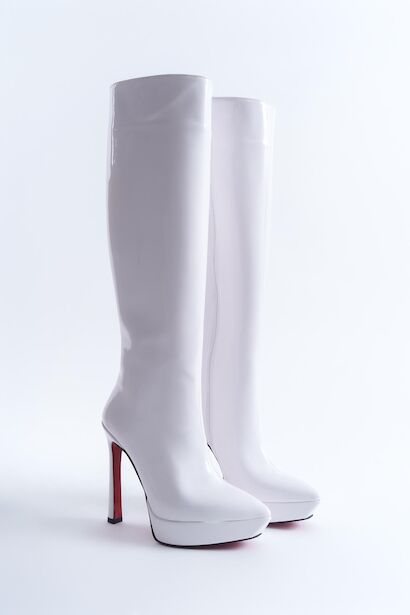 Kadın Tasarım Platform Yüksek Topuklu Çizme Carcie  Beyaz Rugan 