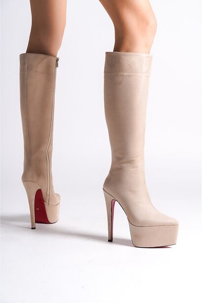 Kadın Sivri Burun Yüksek Topuklu Çizme Carmen  Ten Süet  4
