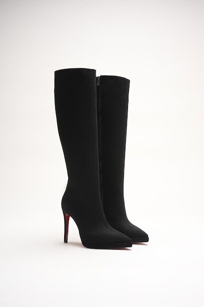 Kadın Diz Altı Kısa Platform Topuklu Çizme Amazen 