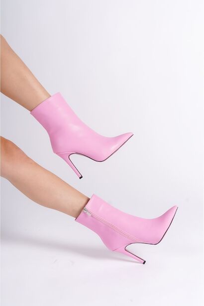 Kadın Sivri Burun Topuklu Bot Togi  Pembe Cilt  4