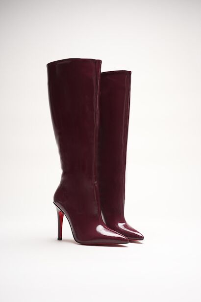 Kadın Sivri Burun Fermuarsız İnce Topuklu Diz Altı Çizme Monias  Bordo