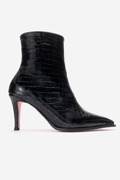 Kadın Bilek Boy Kısa İnce Topuklu Bot Torina  Siyah Krokodil