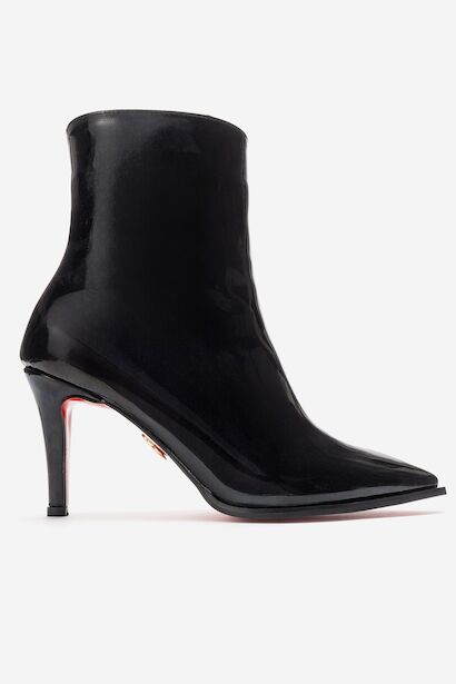 Kadın Bilek Boy Kısa İnce Topuklu Bot Torina  Siyah Rugan