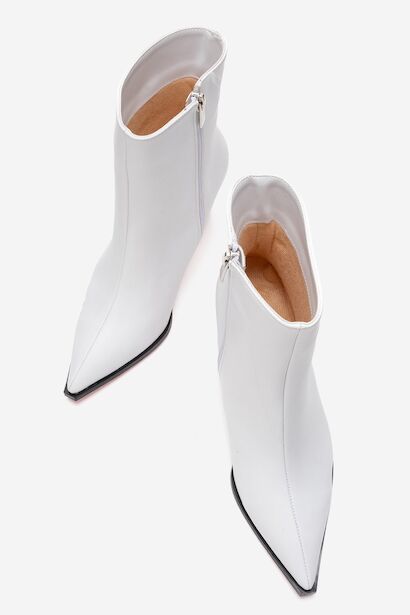 Kadın Bilek Boy Kısa İnce Topuklu Bot Torina  Beyaz Cilt 